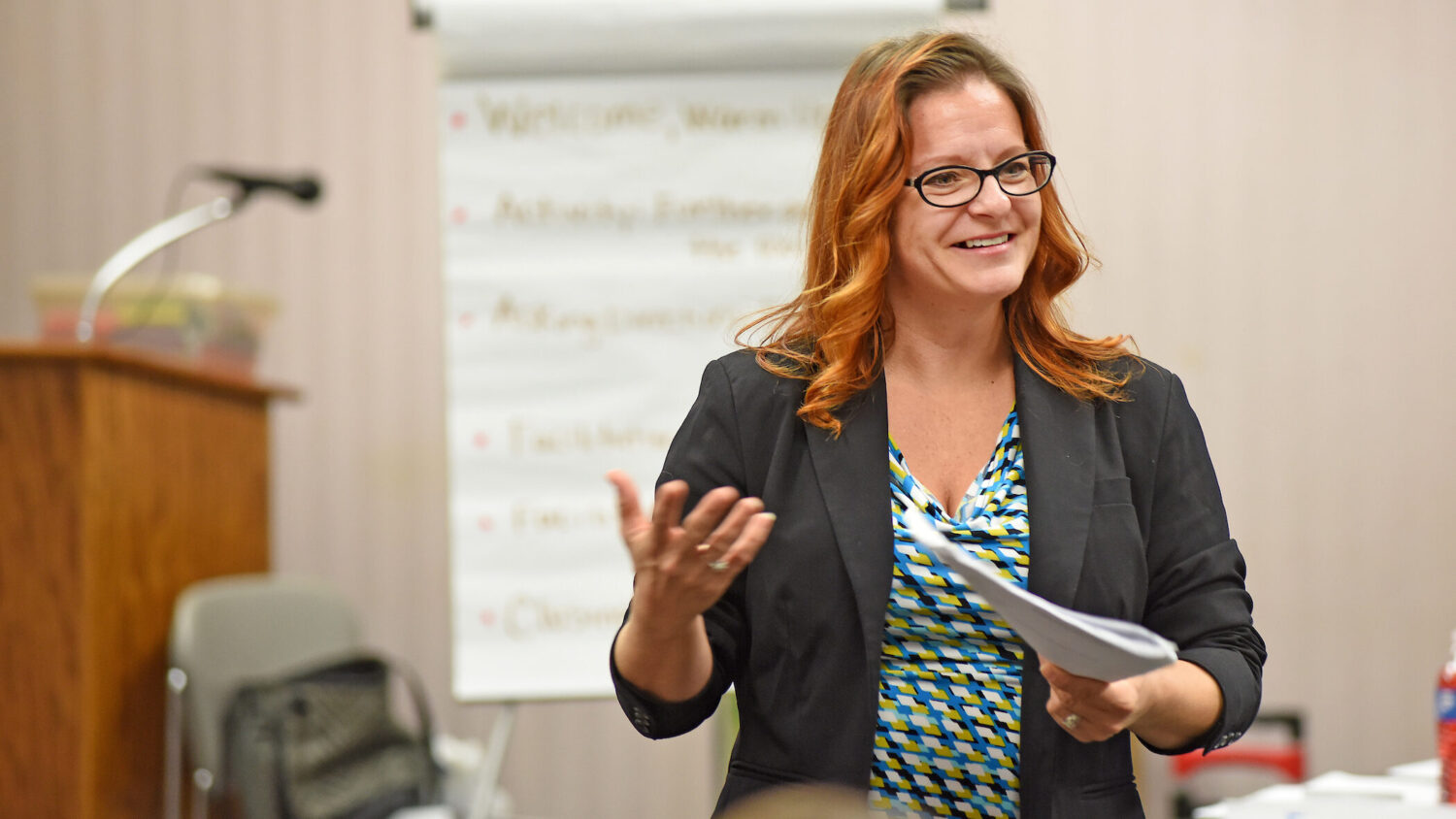 A student gives a presentation